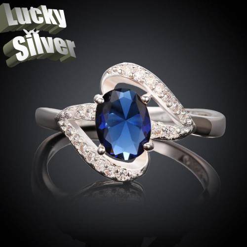 Fantastic price!! Sterling Silver - filled Sapphire  Ring with simulated diamonds at LOW LOW price