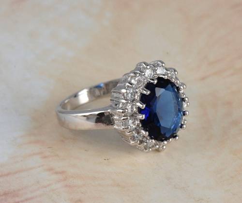 Fantastic price!! Sterling Silver - filled Sapphire Princess Kate Ring with simulated diamonds