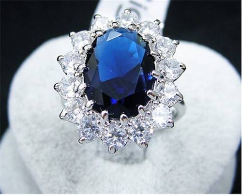 Fantastic price!! Sterling Silver - filled Sapphire Princess Kate Ring with simulated diamonds