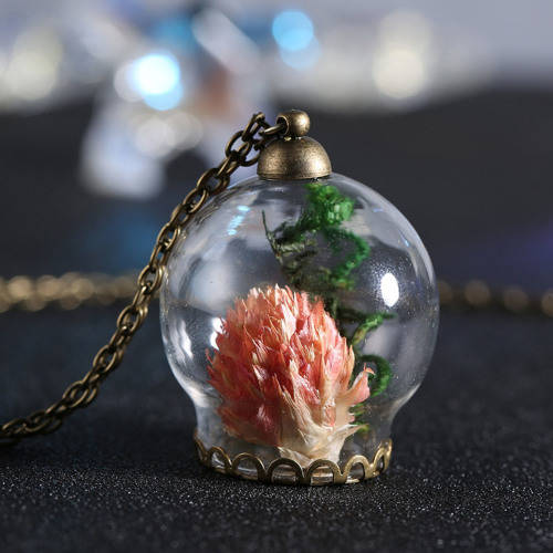 Beautiful Bulb Pendant with Vintage Dried Flower Necklace