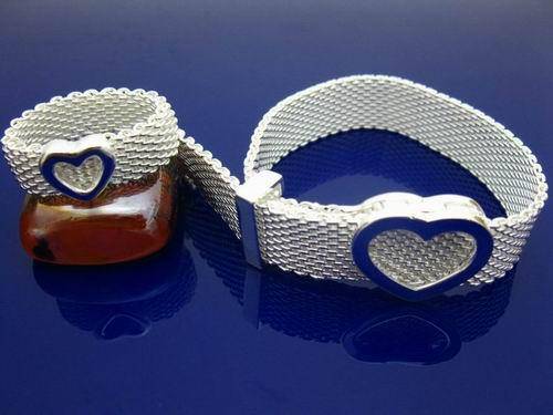 35% SALE!!! 925 Sterling Silver EP Heart Ribbon Ring & Bracelet - (Ready to Ship)