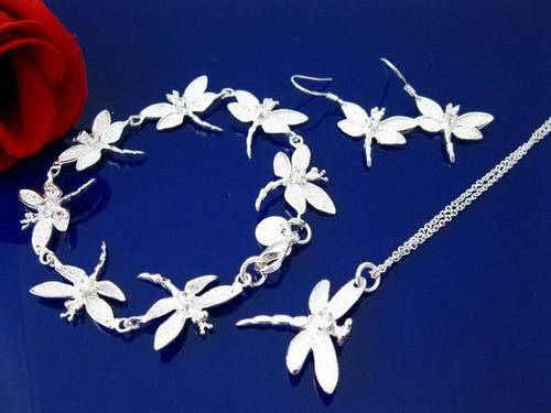Feminine Silver DRAGONFLY Necklace, Earrings & Bracelet Jewellery Set (Ready to Ship)