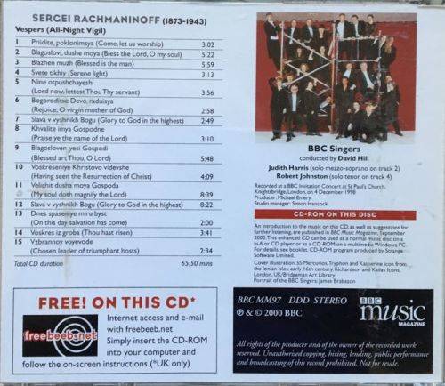 Rachmaninoff - Vespers - BBC Singers/David Hill (CD)