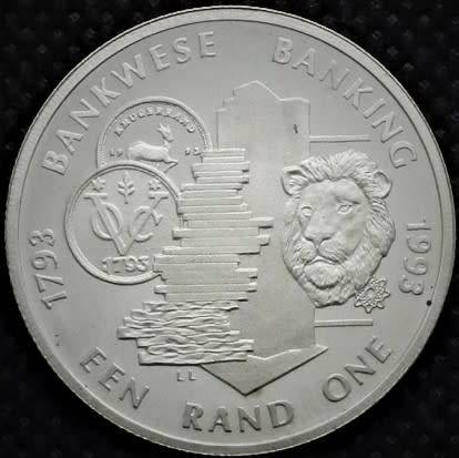 1993  PROTEA  ONE RAND SILVER 0,9250Ag 13.8 gm Diam 32.7mm  Proof