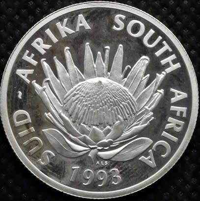 1993  PROTEA  ONE RAND SILVER 0,9250Ag 13.8 gm Diam 32.7mm  Proof