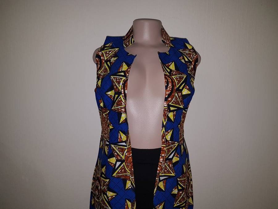 African Print Sleeveless Kimono (Ankara) by Ijay (Size: 8/S/32)