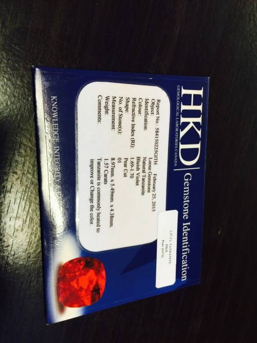 1.57 Ct AAA "HKD" CERTIFIED BLUISH VIOLET "D" BLOCK TANZANITE FREE CERTIFICATE!!