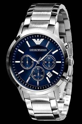 LATE START!!! MENS EMPORIO ARMANI BLUE DIAL STAINLESS STEEL CHRONOGRAPH WATCH AR2448 ##BRAND NEW##
