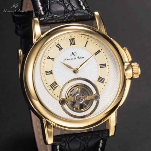KRONEN & SOHNE "Circulus" Navi Balance Wheel Leather Watch w/ BOX AND PAPERS