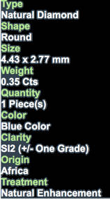 ***CERTIFIED**0.35CT NATURAL SPARKLING RARE FANCY BLUE COLOR ROUND CUT DIAMOND SI2+-