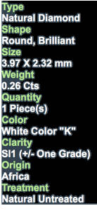 ***CERTIFIED***0.26CT NATURAL SPARKLING RARE WHITE 'K' ROUND CUT DIAMOND +-SI1
