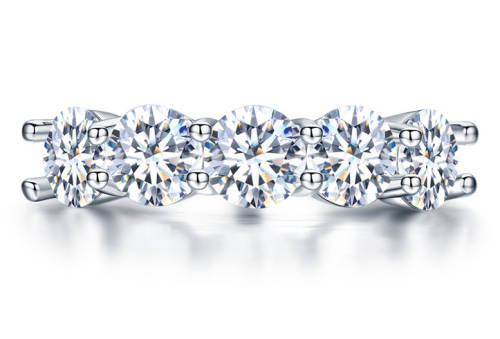Exquisite 5 Stone Simulated Diamond Band Ring with Accents