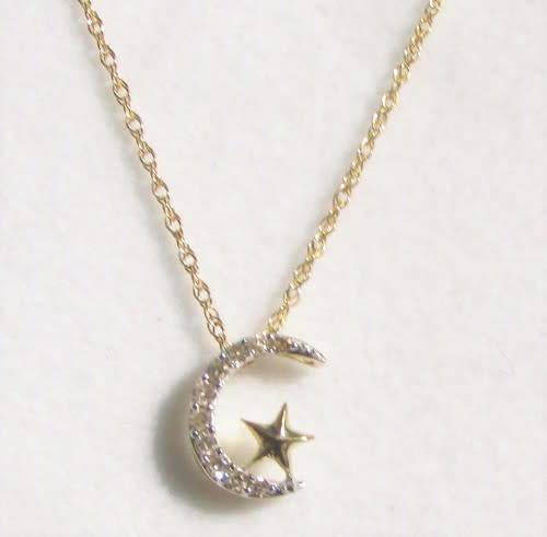 **GORGEOUS [R18736]** CRESCENT PENDANT [0.150ct] ROUND CUT [YELLOW GOLD]