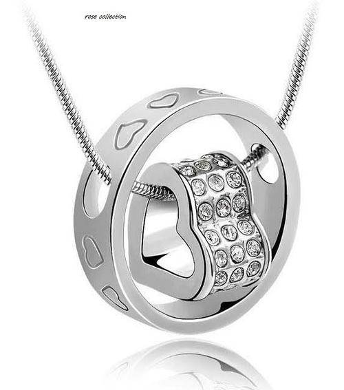 EXQUISITE!! 18K White Gold Plated Heart+Ring Pendant Necklace Made With Swarovski Elements