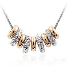 ***LATEST DESIGN! YELLOW AND WHITE GOLD PLATED RING NECKLACE WITH SIMULATED DIAMONDS