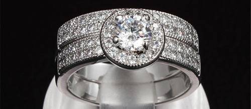STUNNING!! 2 PIECE WHITE GOLD PLATED SIMULATED DIAMOND RING SIZE 7/17.3MM/0
