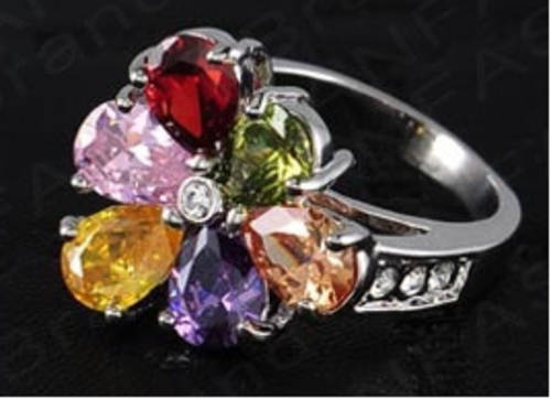 SPARKLING WHITE GOLD PLATED FLORAL SWAROVSKI CRYSTAL RING SIZE 7/17.3MM/O