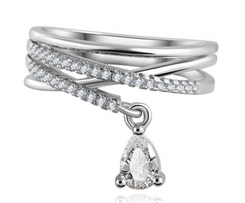 PHENOMENAL!! MULTI LAYER WHITE GOLD PLATED WITH SIMULATED DIAMOND RING SIZE 7/17.3MM/O