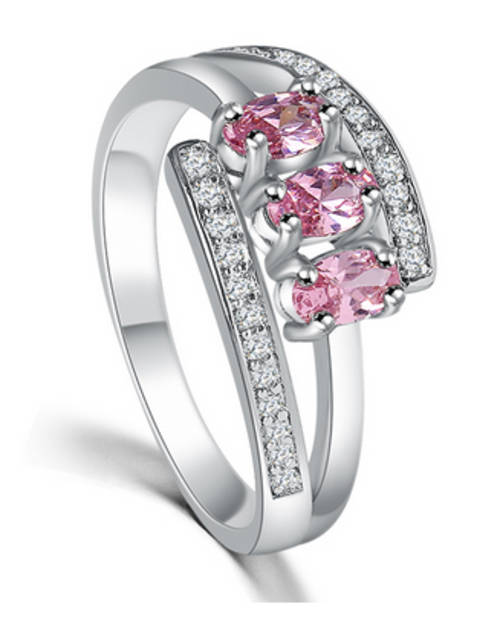 GLITTERING!! WHITE GOLD PLATED WITH SIMULATED DIAMOND RING SIZE 7/17.3MM/O