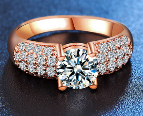 MARVELLOUS!! YELLOW GOLD PLATED WITH SIMULATED DIAMOND RING SIZE 7/17.3MM/O