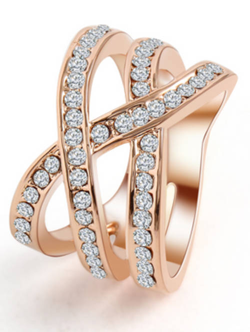 EYE CATCHING!! ROSE GOLD PLATED WEAVED DESIGN SIMULATED DIAMOND RING SIZE 7/17.3 MM/O