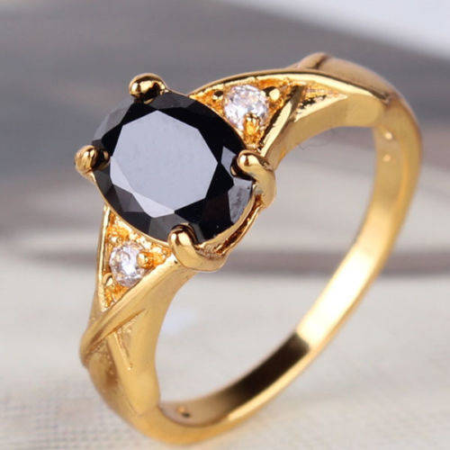 24k yellow gold filled black sapphire ring Sz9-SzR