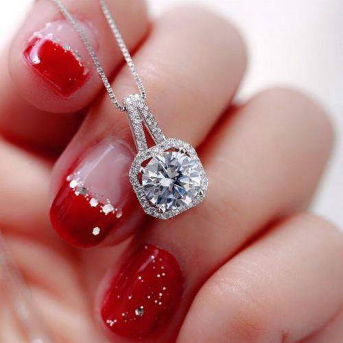 Round Cut CZ Simulated Diamond Bridal  Pendant Necklace