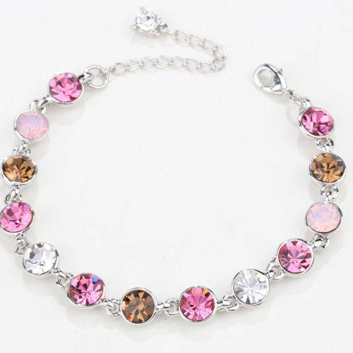 Blue Sapphire Swarovski Crystal Elements White Gold Plated Adjustable Bracelet