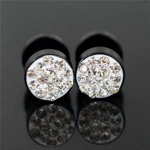 2Pcs Men's Black Barbell Punk Stainless Steel Crystal