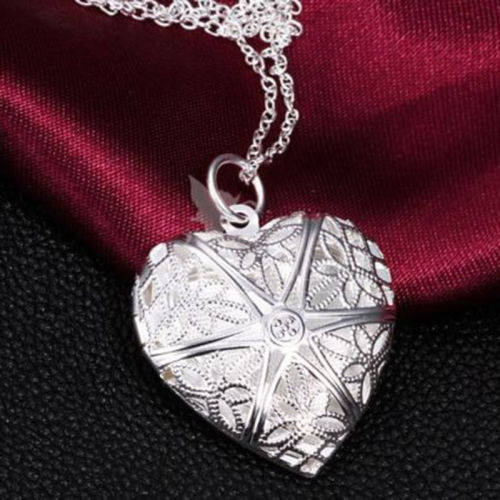 Vintage Silver Love Heart Valentine Lover Locket Chain