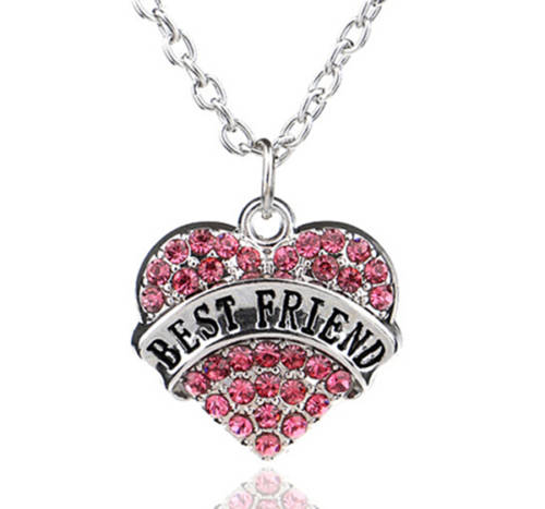 Crystal Love Heart Pendant Rhinestone Necklace - Best Friend