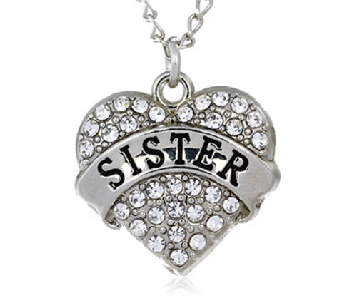 Crystal Love Heart Pendant Rhinestone Necklace - Sister
