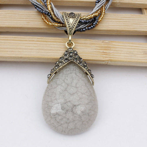 Retro Party Necklace Multi-layer Rope Turquoise Oval Pendant H933