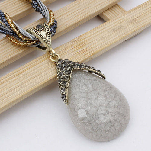 Retro Party Necklace Multi-layer Rope Turquoise Oval Pendant H933