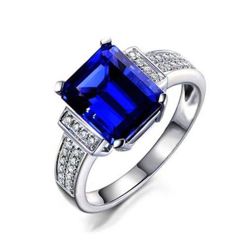 Blue Gemstone  Silver Women's Wedding Ring Size 9