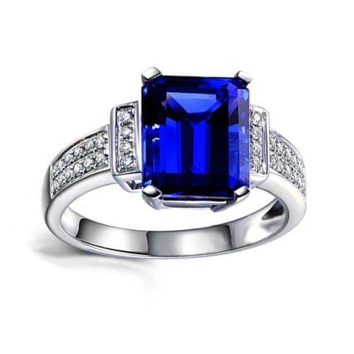 Blue Gemstone  Silver Women's Wedding Ring Size 9