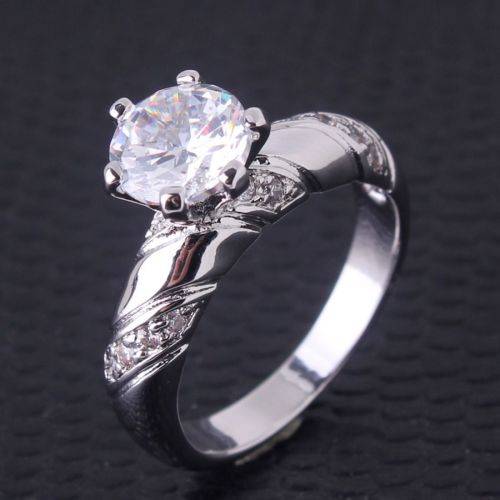 18k white gold filled engagement white sapphire Ring Sz 6