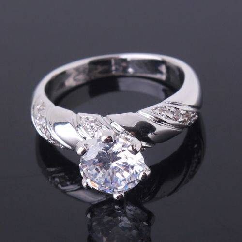 18k white gold filled engagement white sapphire Ring Sz 6