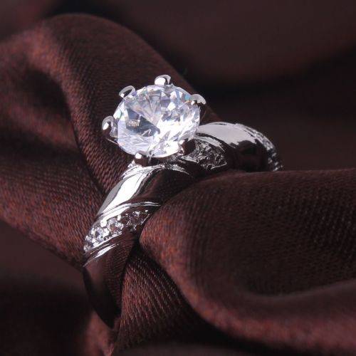 18k white gold filled engagement white sapphire Ring Sz 6