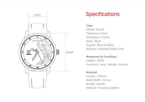 Genuine SHARK Men's Black Leather Band Round Sport Wrist Watch Ref02