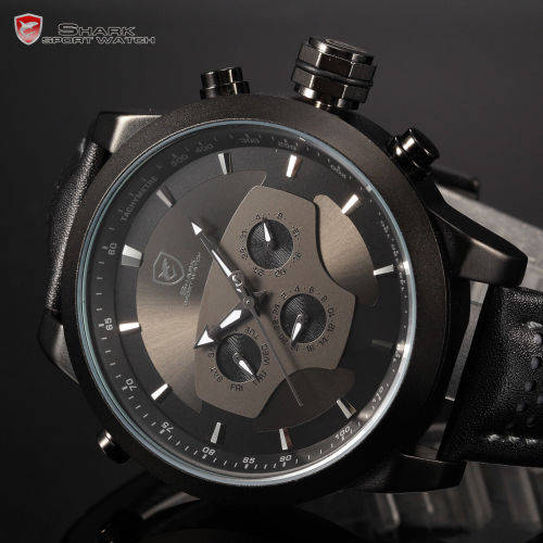 SHARK LED Date Black Red Quartz Stainless Steel Men Sport Wrist Watch Ref46