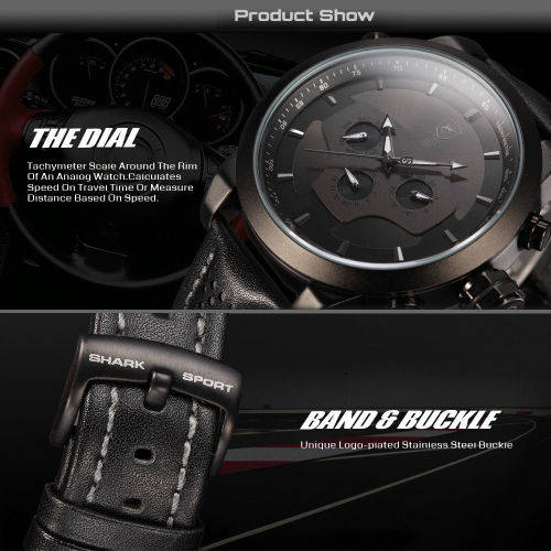 SHARK LED Date Black Red Quartz Stainless Steel Men Sport Wrist Watch Ref46