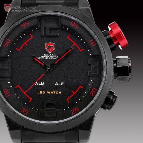 Gulper Shark Luxury Red Date Day Digital LED 3D Steel Sport Quartz Men New Watch Ref 50
