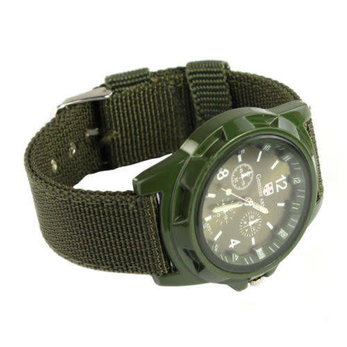 Men's Military Quartz Analog Wristwatches Fabric Sport Watch - GREEN