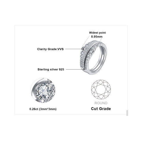 925 Solid Sterling Silver 0.7ct Cubic Zirconia Wedding Ring Bridal Sets  - Size 8