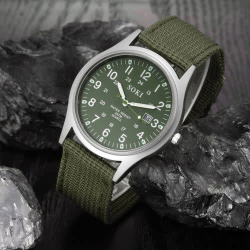 SOKI Military Army Watch Men Sport Canvas Band Analog Quartz Wrist Watch