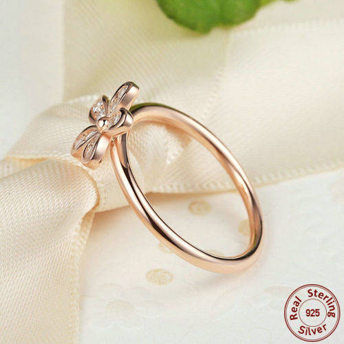 925 Silver Daisy Ring Flower White Topaz Rose Gold Wedding Jewelry Size 9