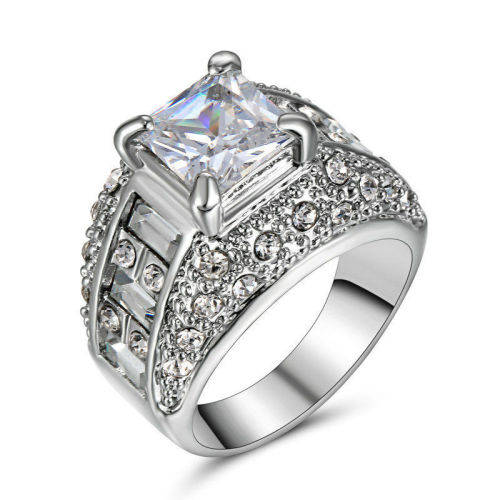 White Sapphire Silver Ring 10KT White Gold Filled  size 9