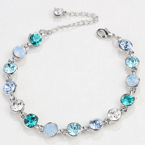 Swarovski Aquamarine Austrian Crystal White Gold Plated Adjustable Bracelet