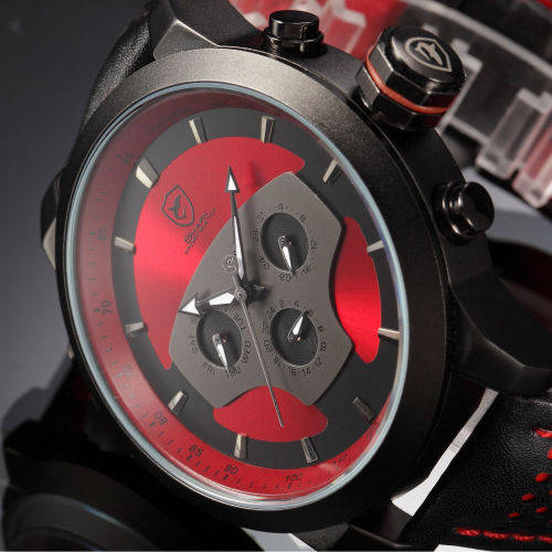 SHARK LED Date Black Red Quartz Stainless Steel, All the Dials moves, they are not decoration Ref53